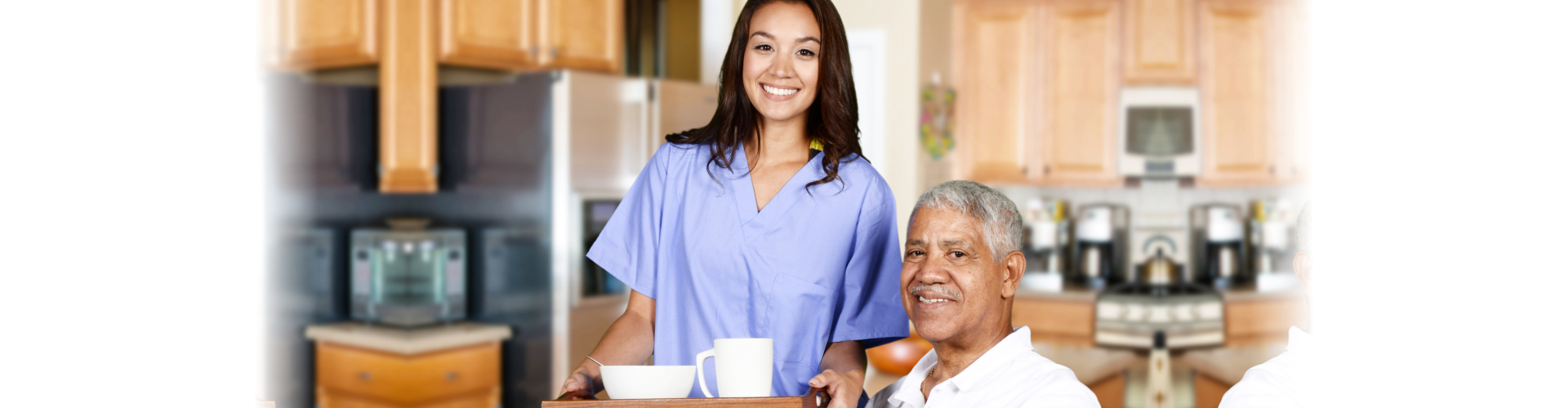 Caregiver bringing meal to elderly